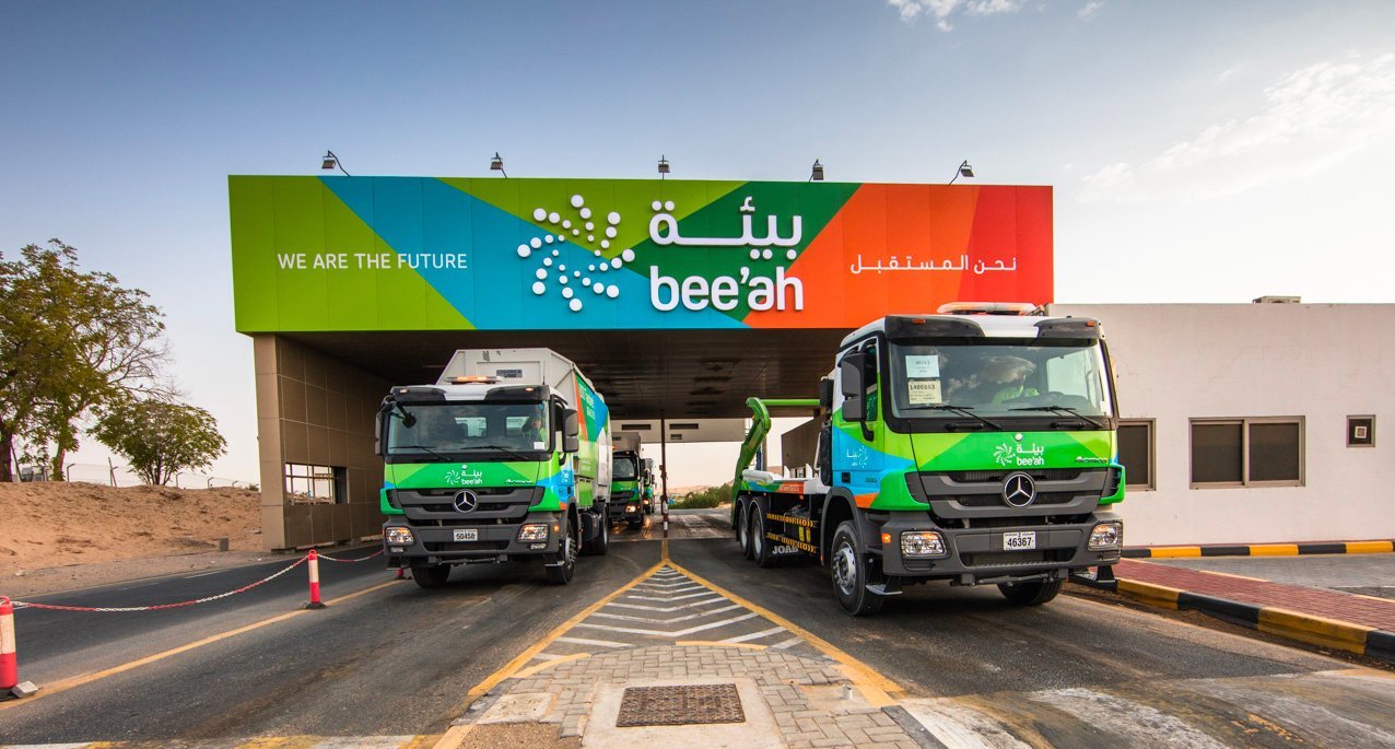 BEEAH Tandeef collection trucks leaving the depot