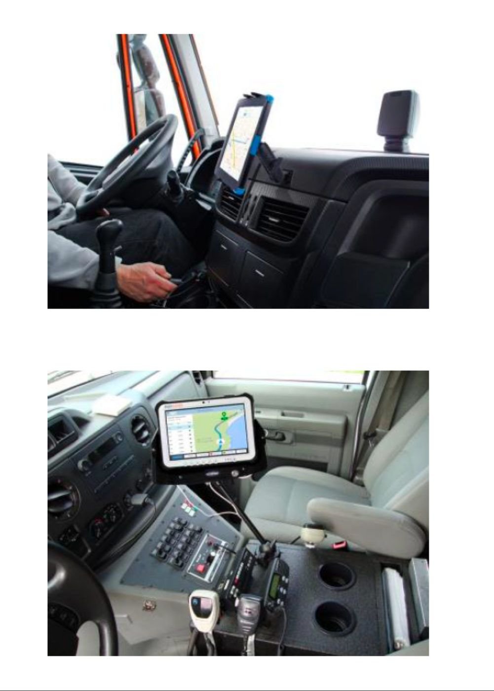 Tablet docked in the truck cab