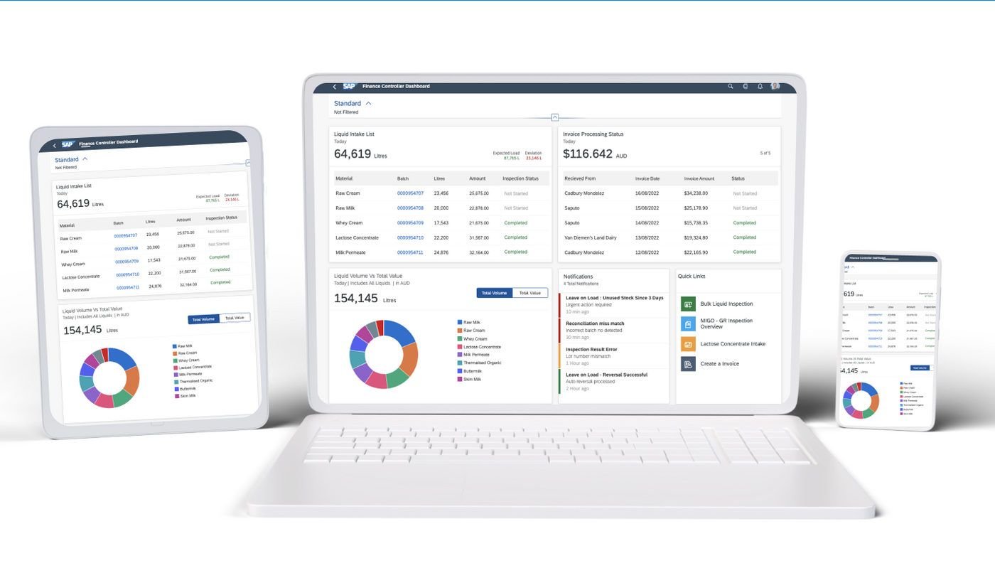 Fonterra responsive SAP extension apps on desktop, tablet and mobile