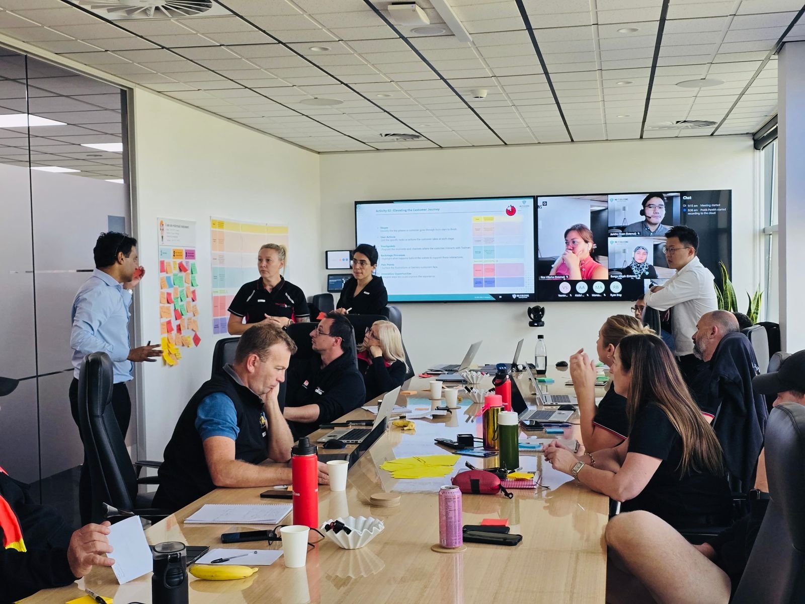 Sujit facilitating a future-state customer journey workshop with the Trafman team